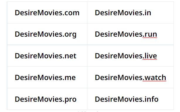 DesireMovies Block Domain List 2023 